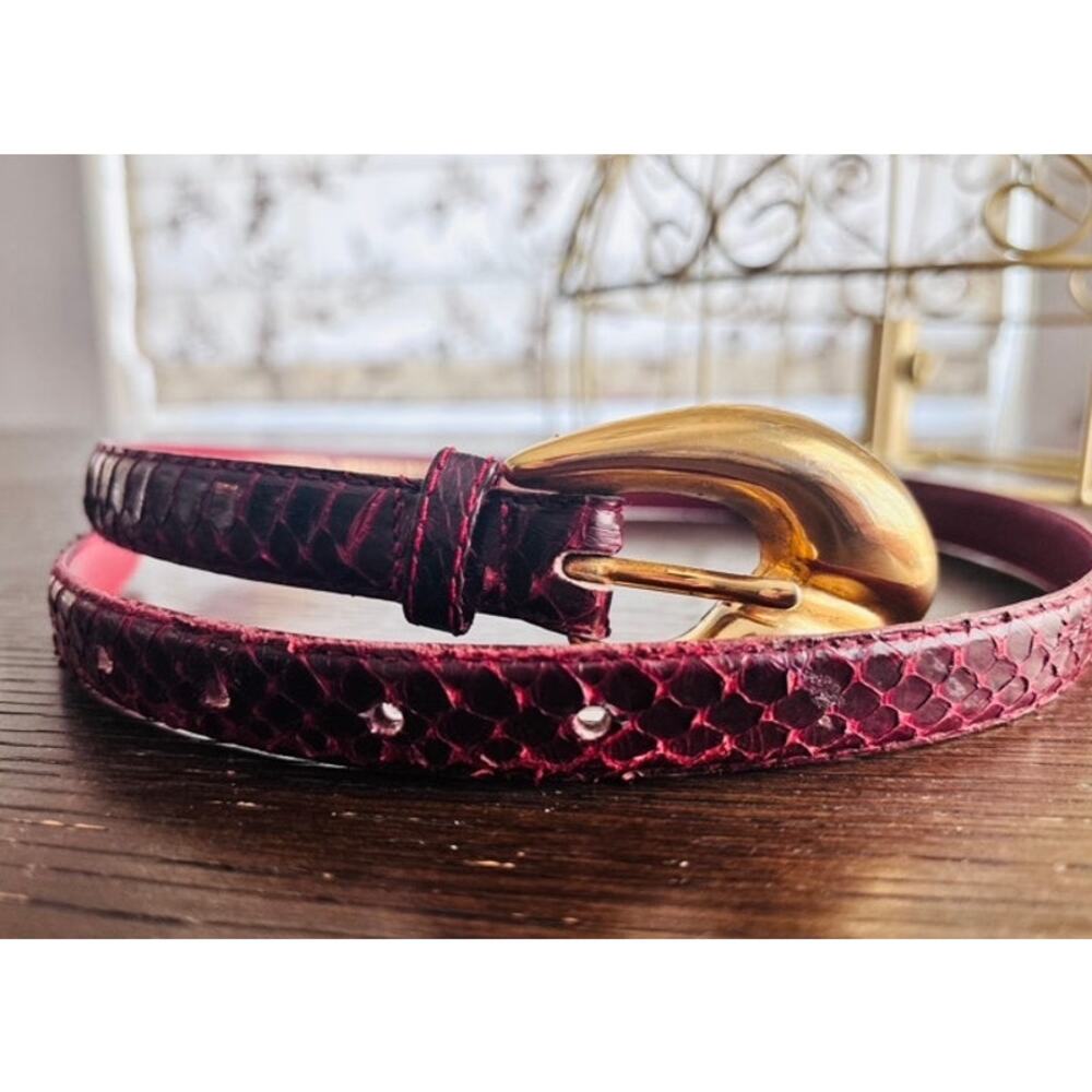 Vintage The Ritz Genuine Snakeskin Burgundy Belt Size 30